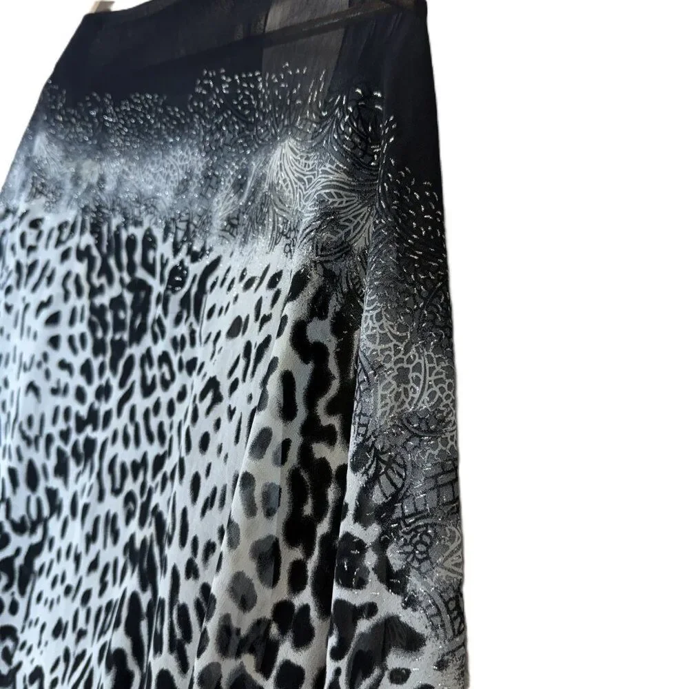 Sheer Leopard Print Kimono Cardigan Open Front Black Gray Layered Flowy OSFM